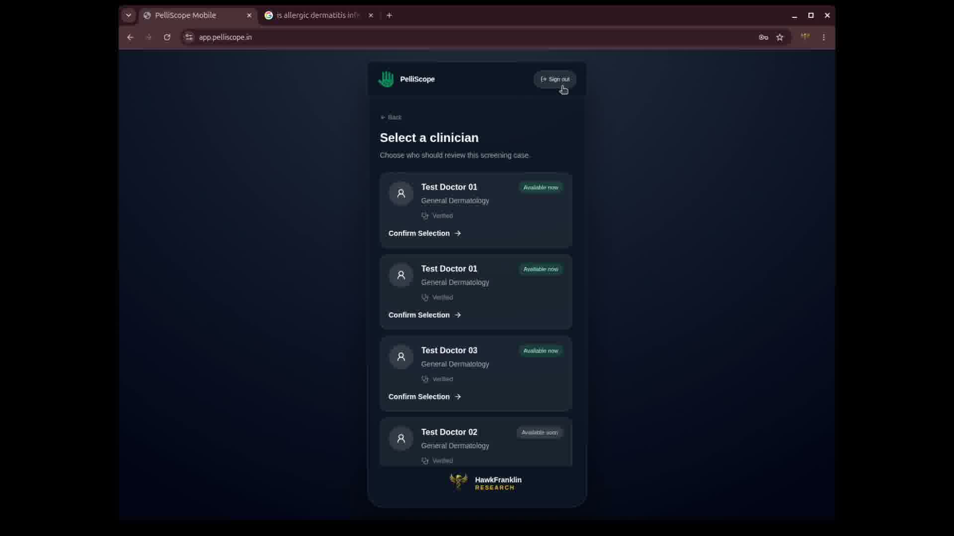 Clinician Selection Screen