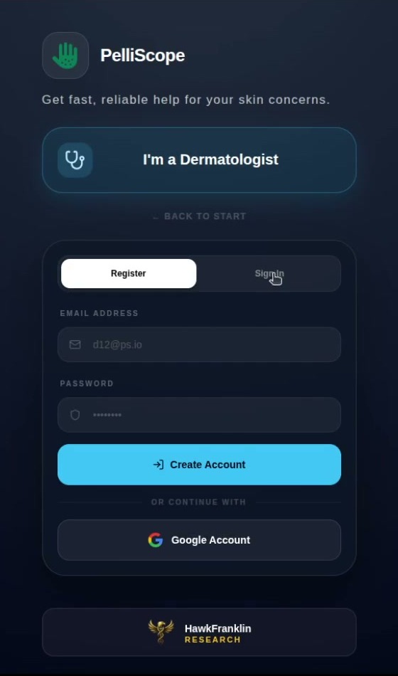 Doctor registration form screen