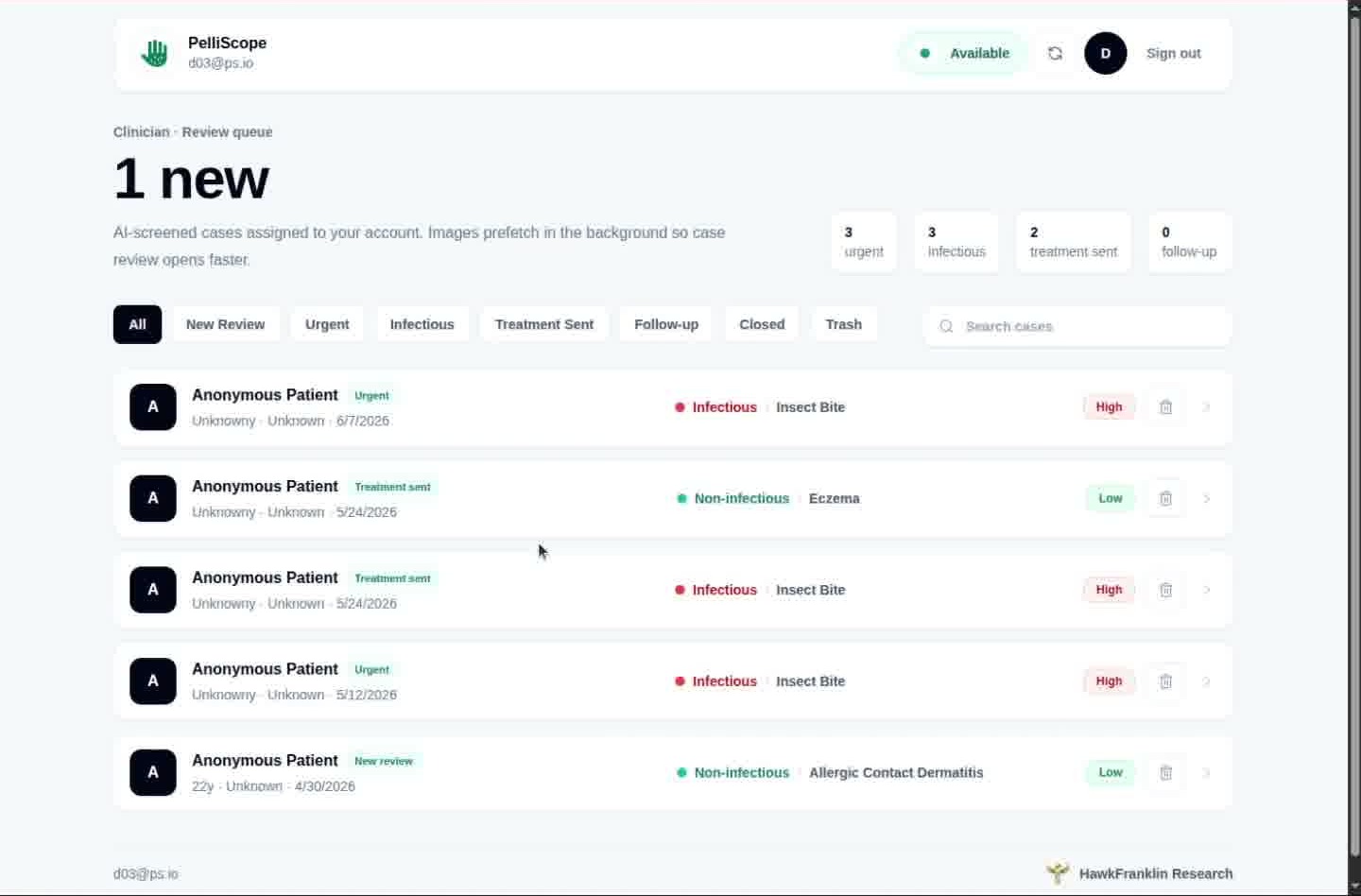 Doctor dashboard with new cases