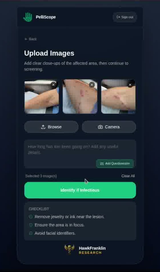 Selected skin images upload screen